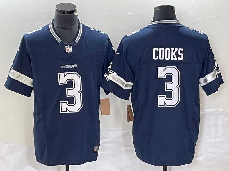 Men%27s Dallas Cowboys #3 Brandin Cooks Navy Blue 2023 FUSE Vapor Stitched Jersey